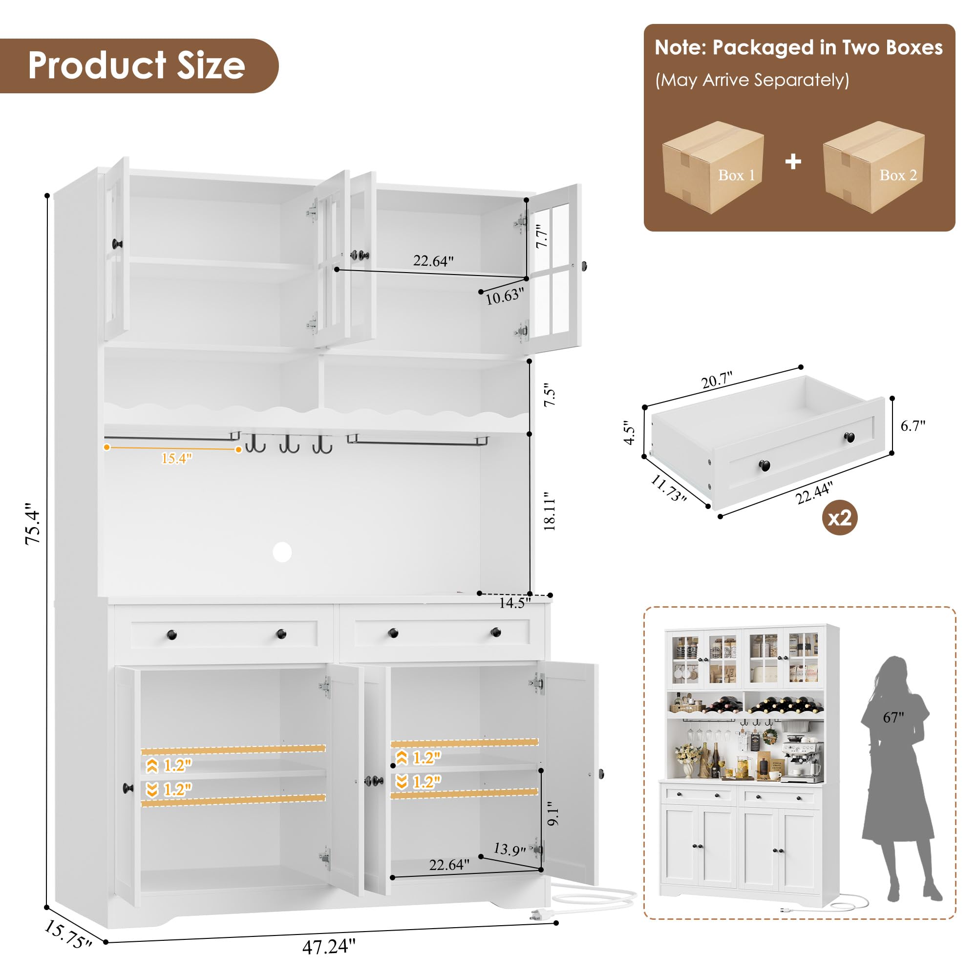 Kitchen Pantry Cabinet with Charging Station