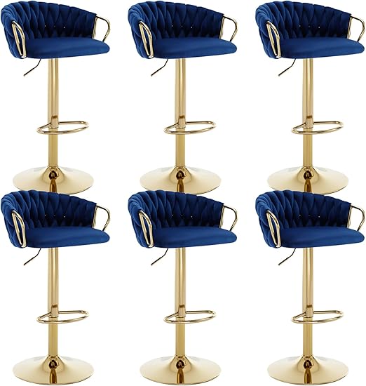 Velvet Bar Stools Set of 2 with Woven Back