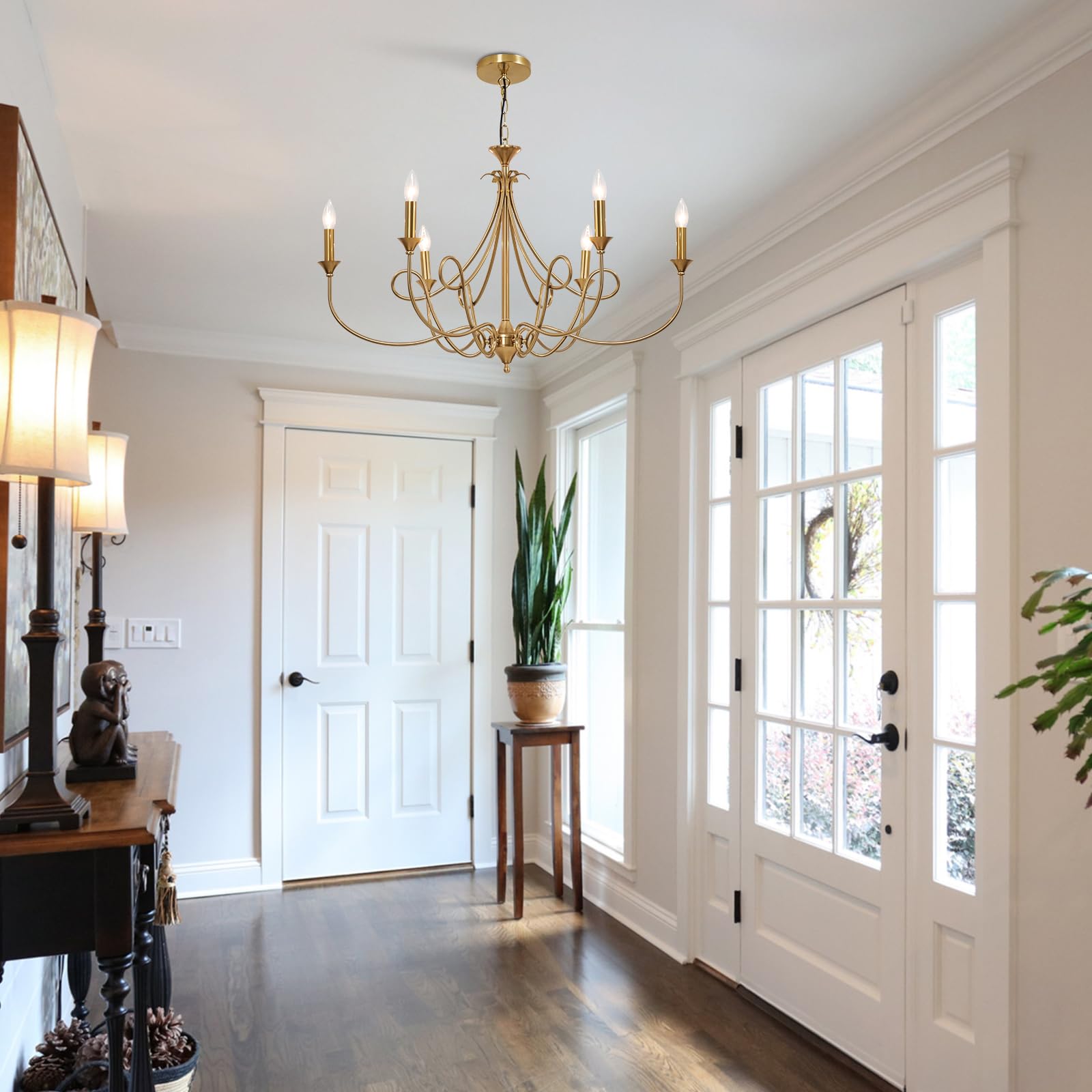 6-Light Modern Chandelier 36.6" Brass Candle Pendant