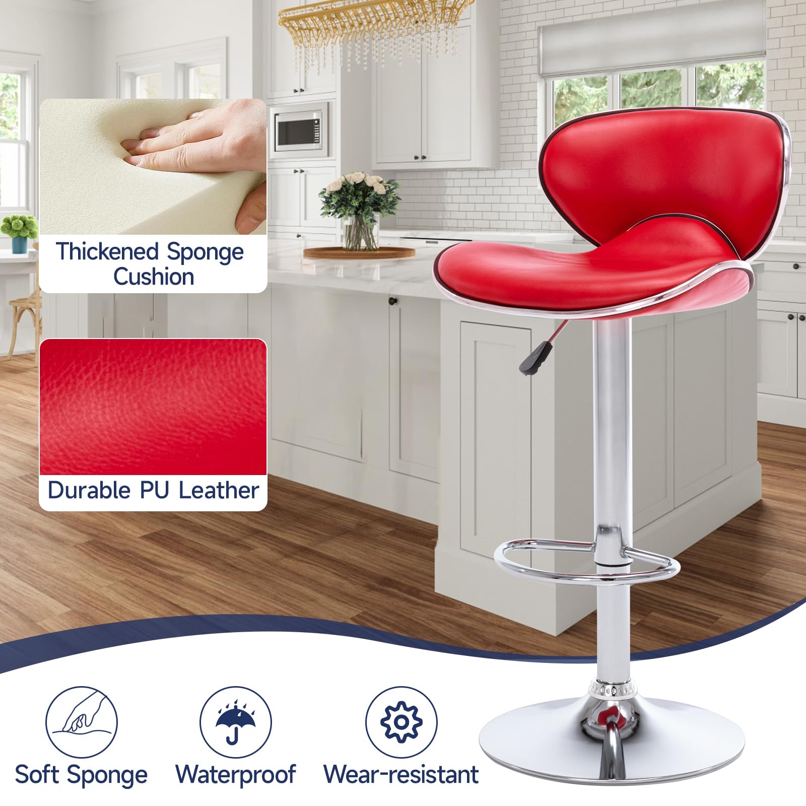 Adjustable Swivel Bar Stools Set of 2 - Red