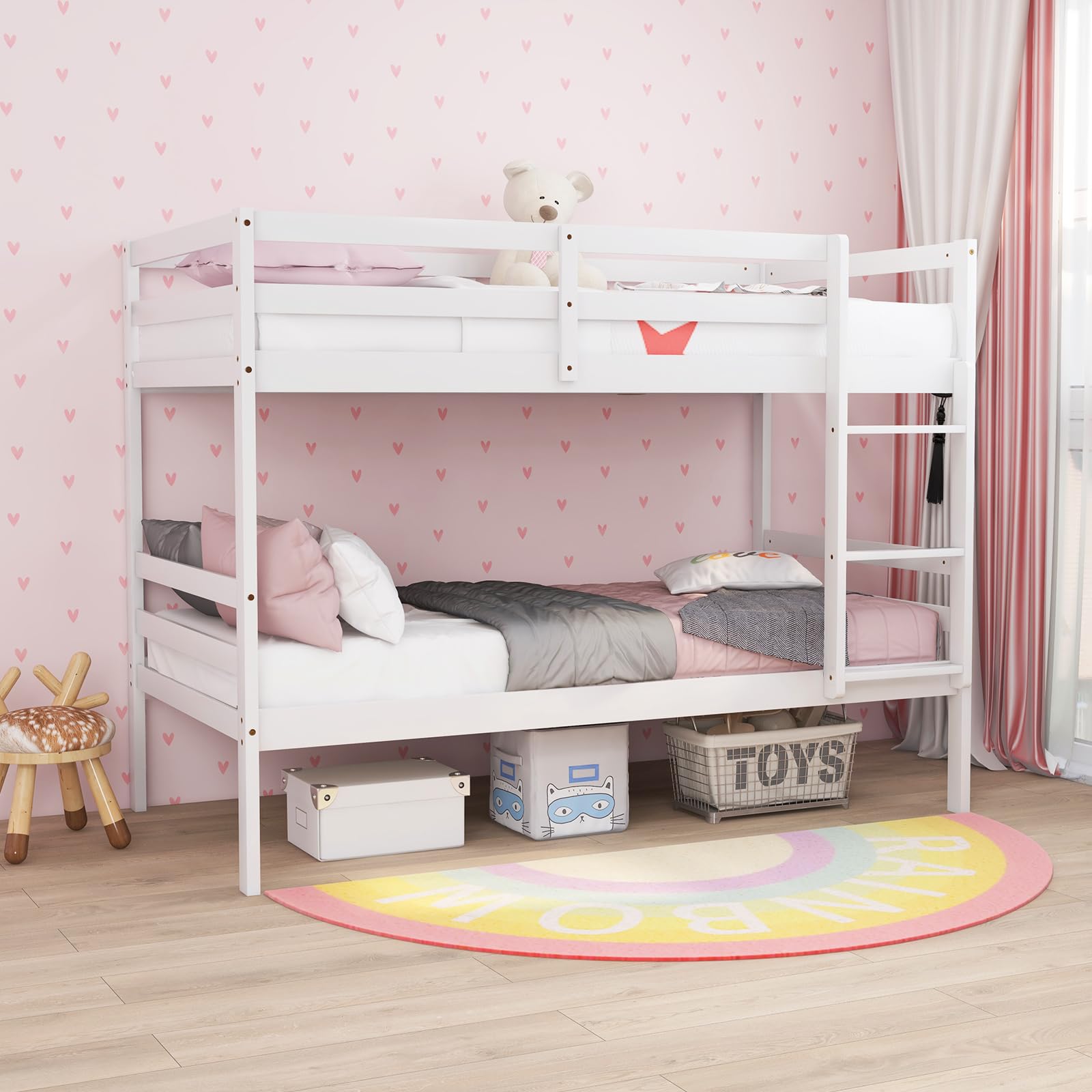 Twin Over Twin Bunk Bed with Storage and Ladder
