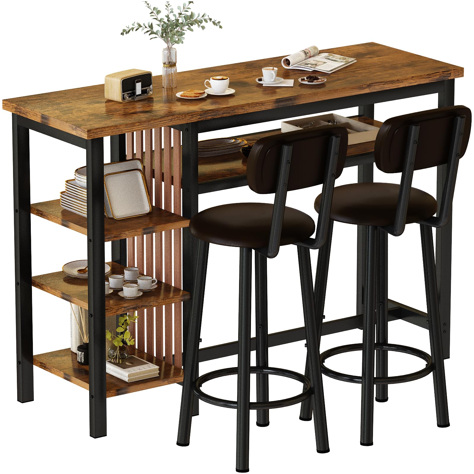 3 Piece Bar Dining Table Set with Storage