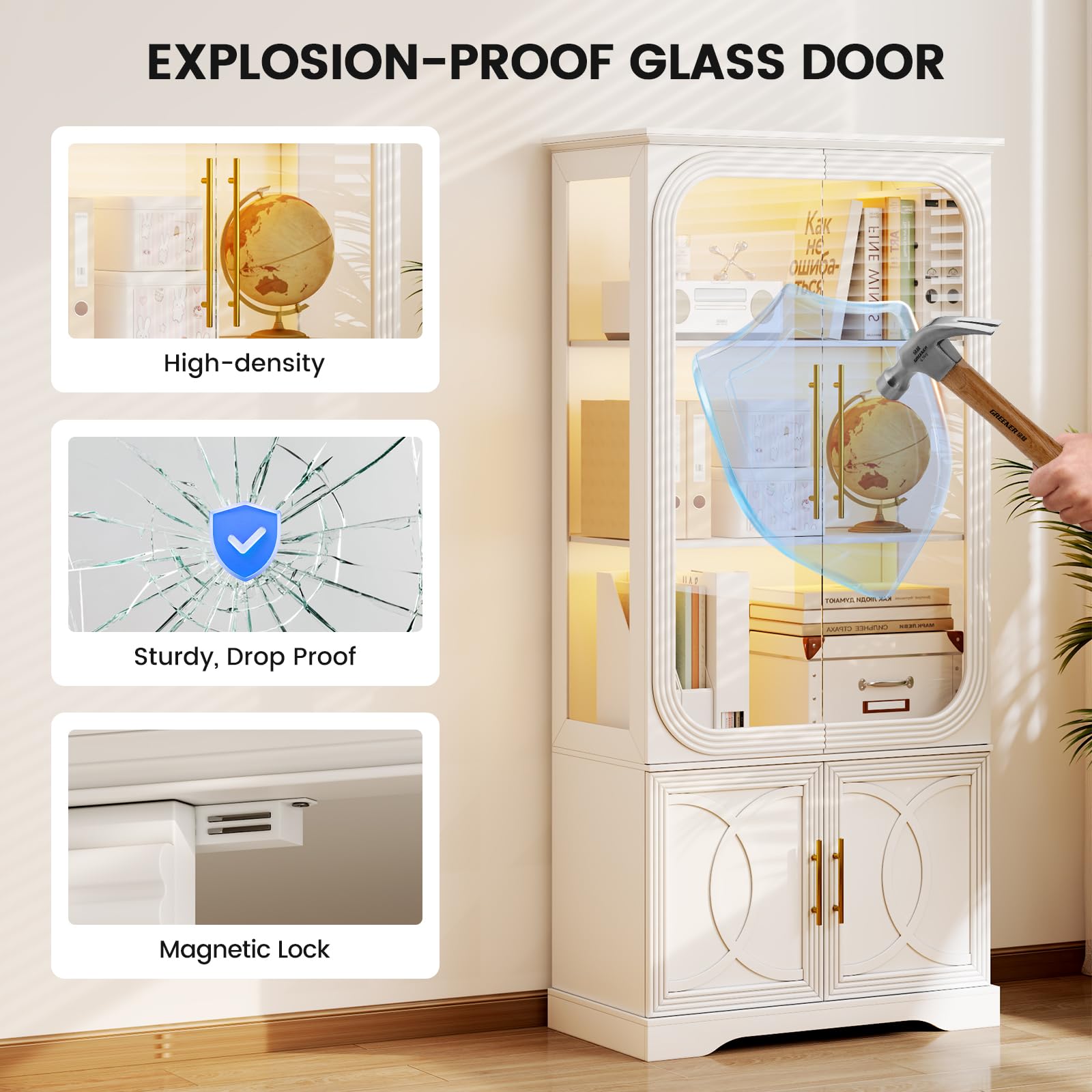 69.7" Display Cabinet with LED Lights and Glass Doors