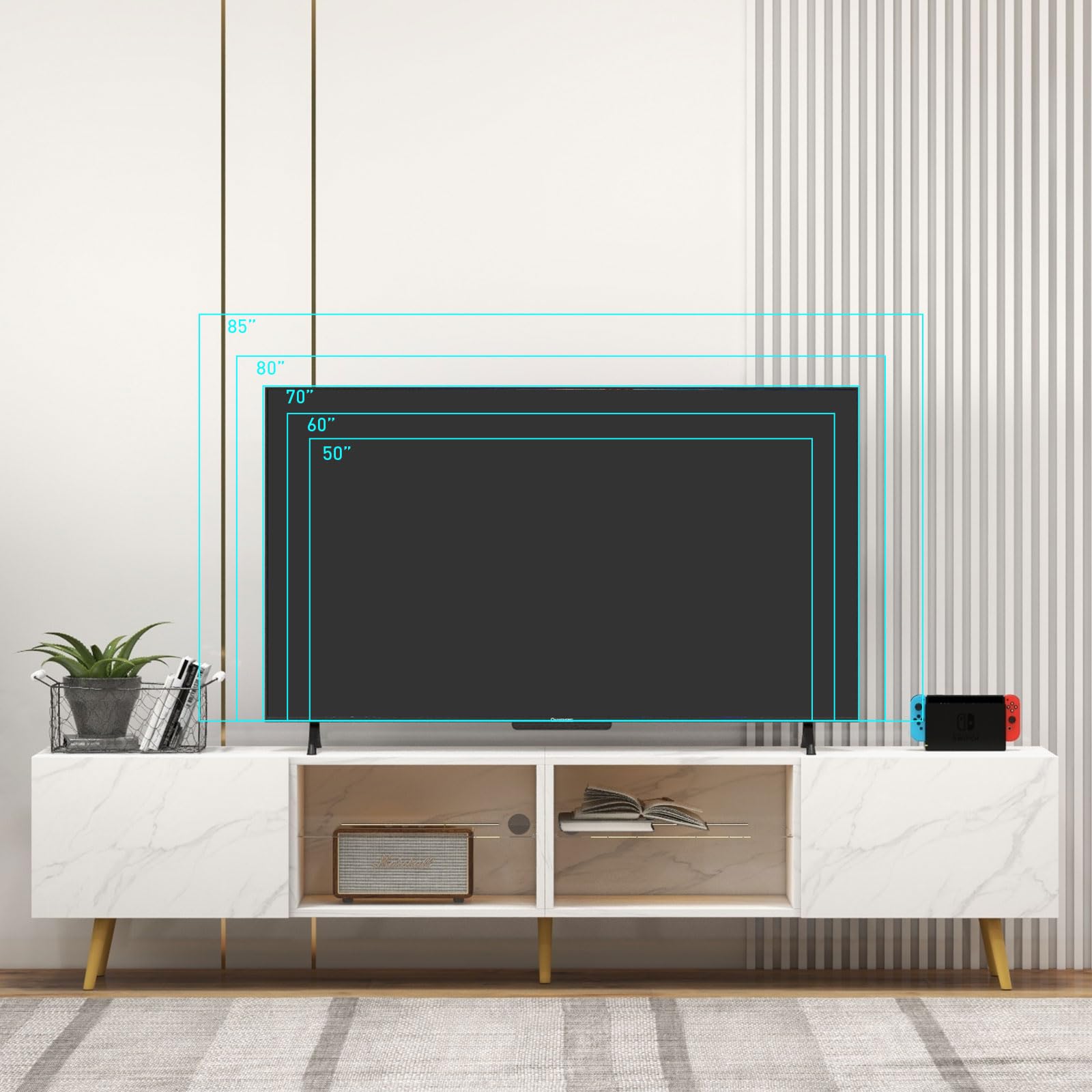 86" LED TV Stand with RGB Lighting and Storage