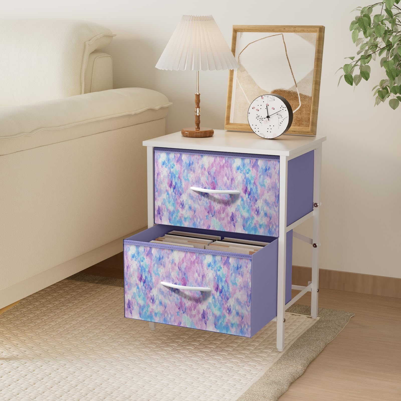 2-Drawer Nightstand with Steel Frame