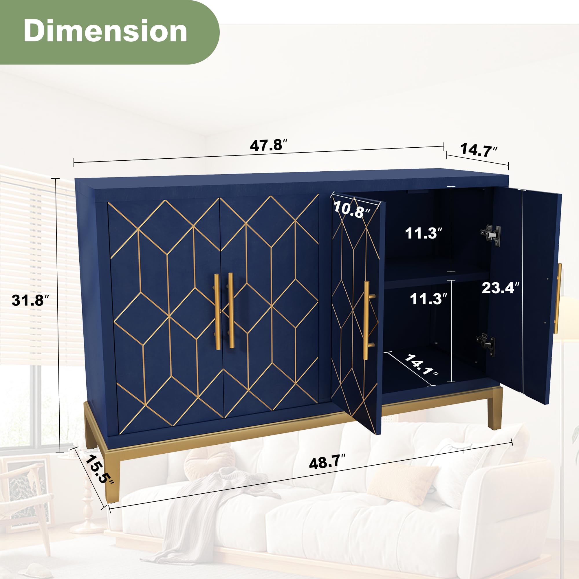 Blue Accent Cabinet with 4 Doors