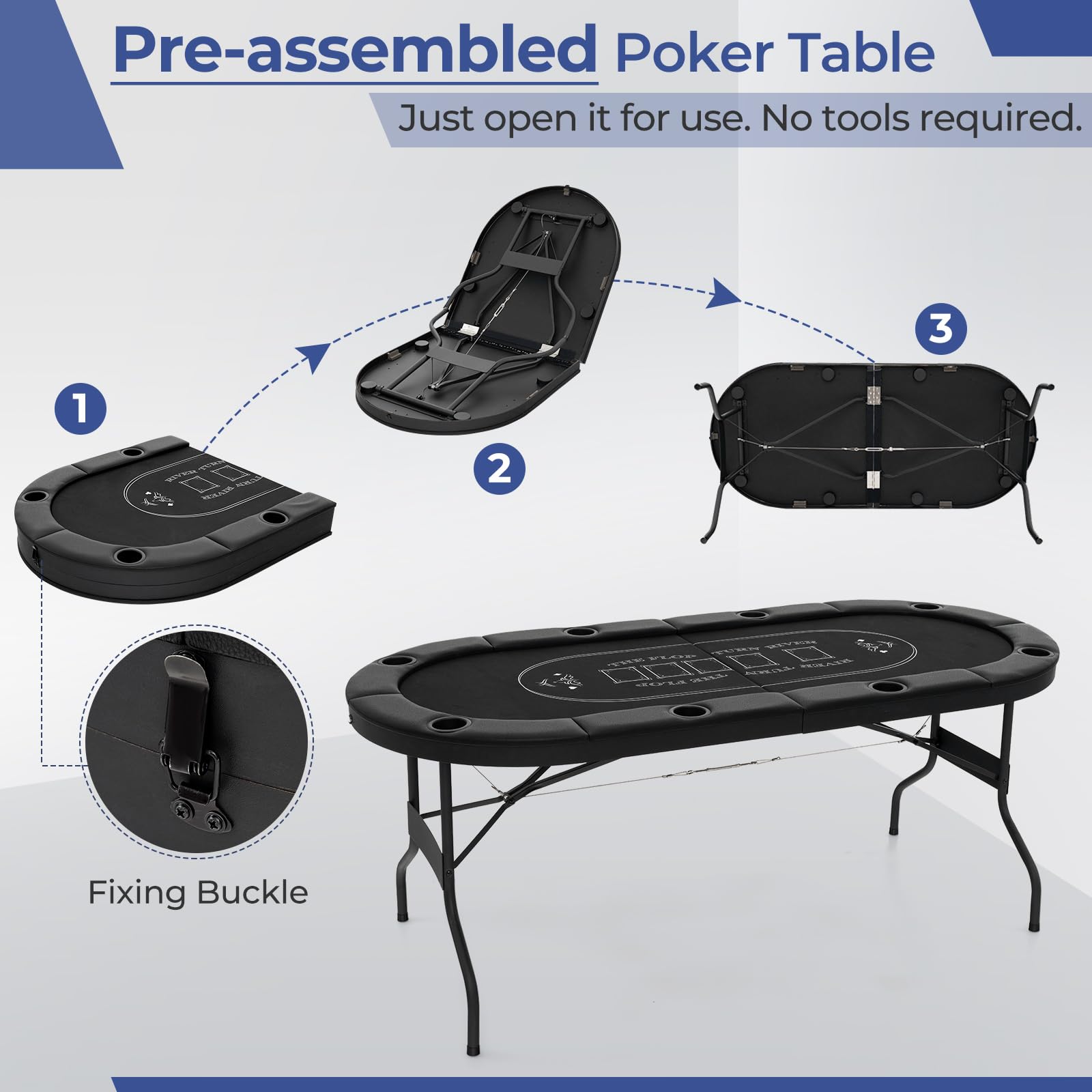 8 Player Poker Table Foldable 72 Inch Oval Card Game Table