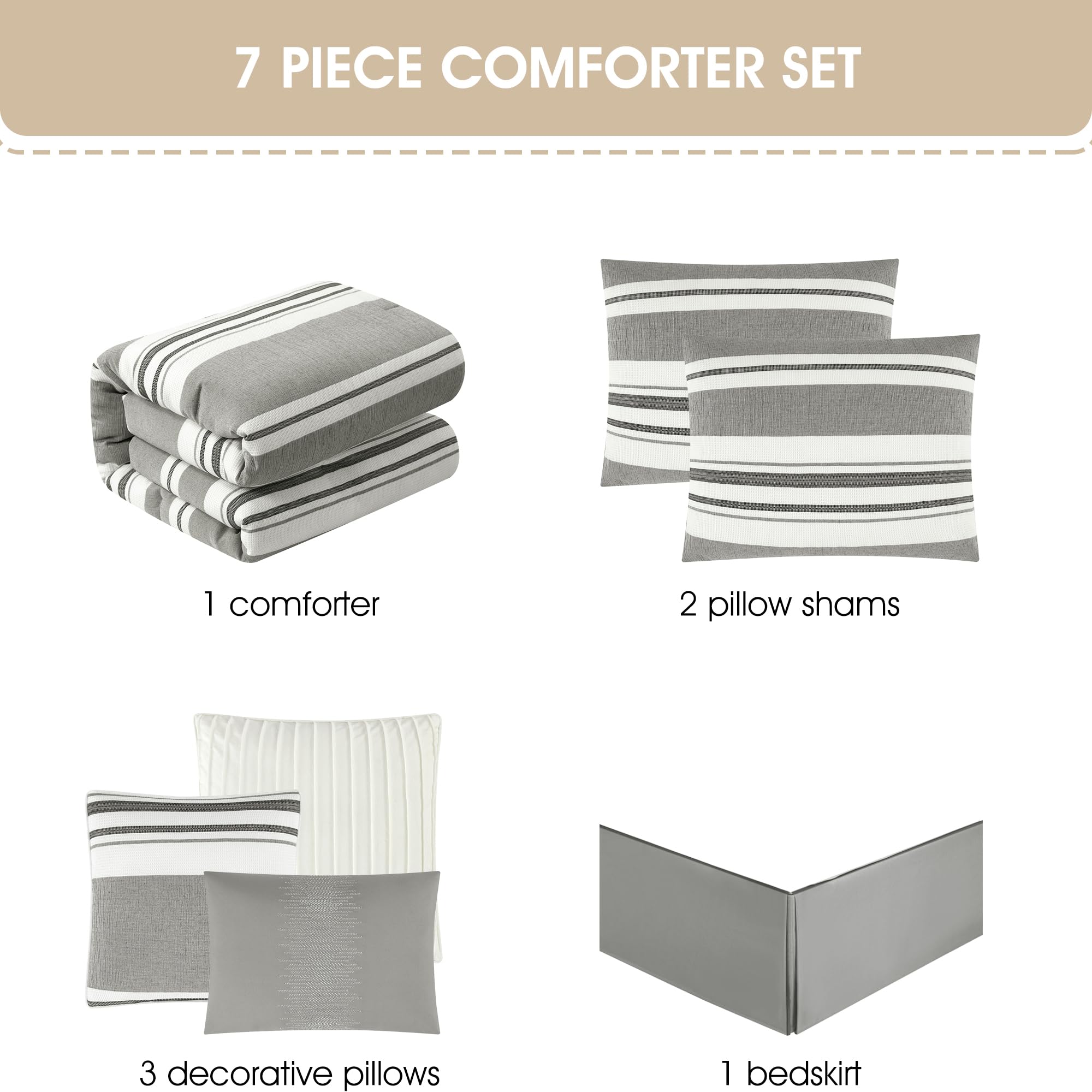 7-Piece Queen Comforter Set with Geometric Jacquard Pattern