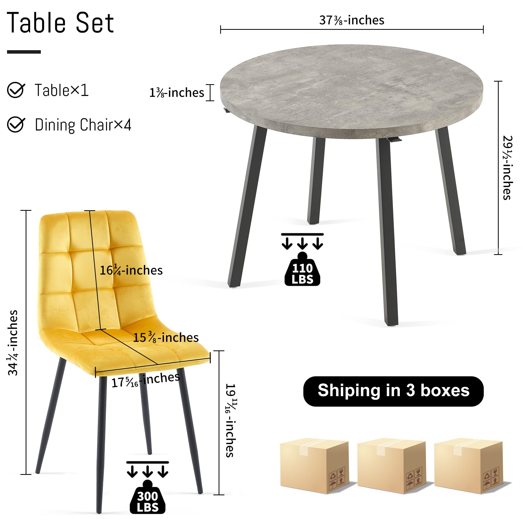 5-Piece Round Dining Table Set with Upholstered Chairs