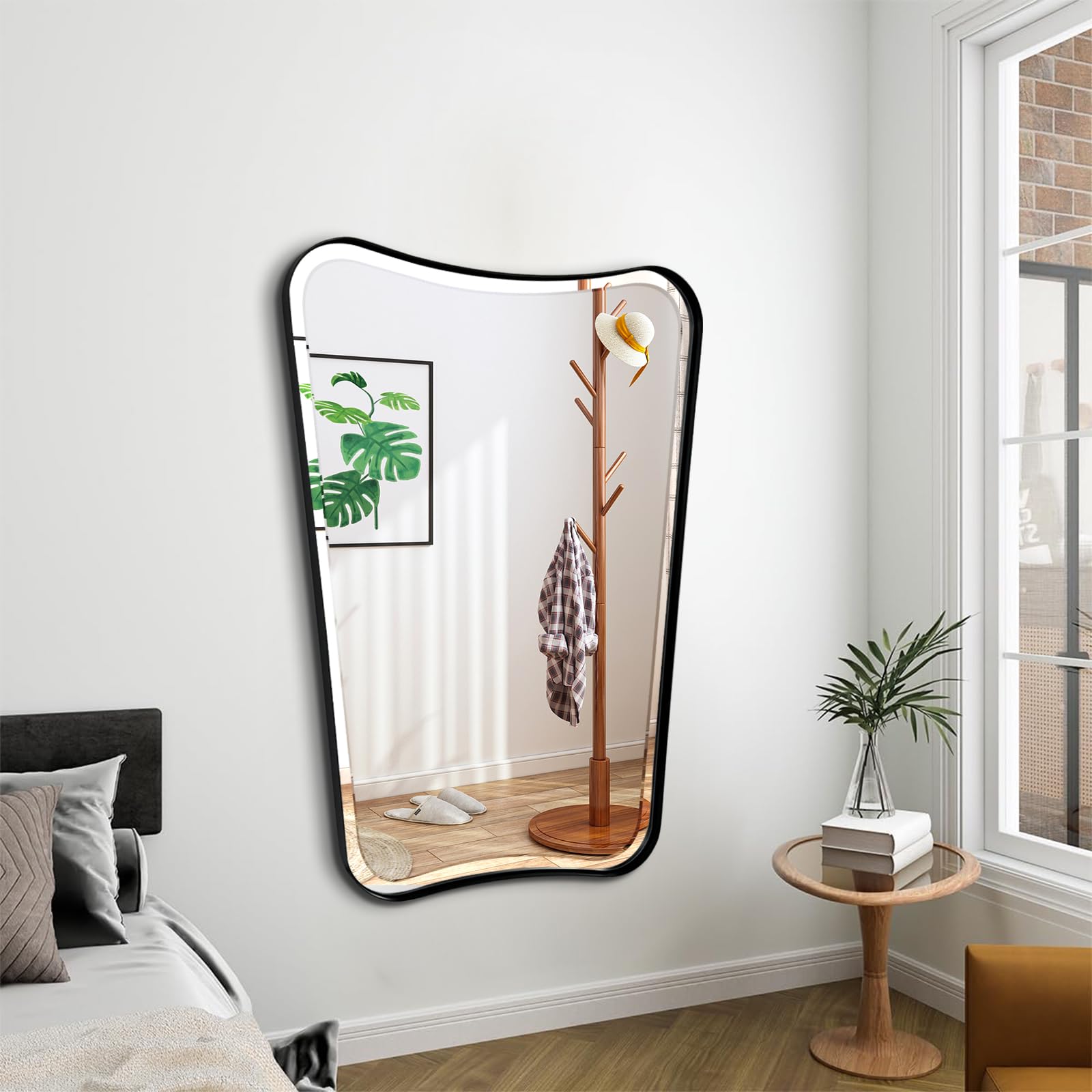 Wavy Bathroom Mirror 36x24 Inch Black Metal Frame