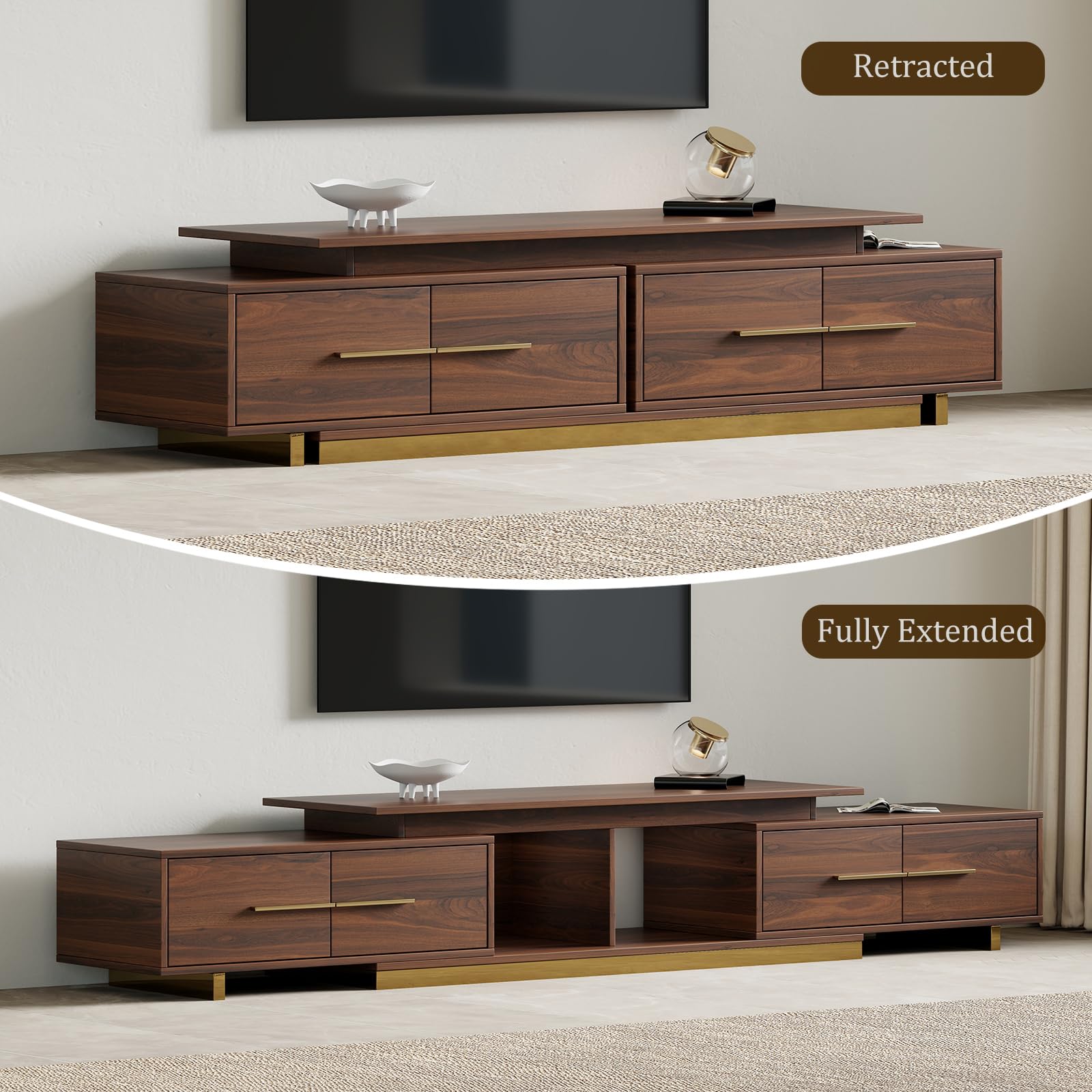 Extendable TV Stand with 4 Drawers