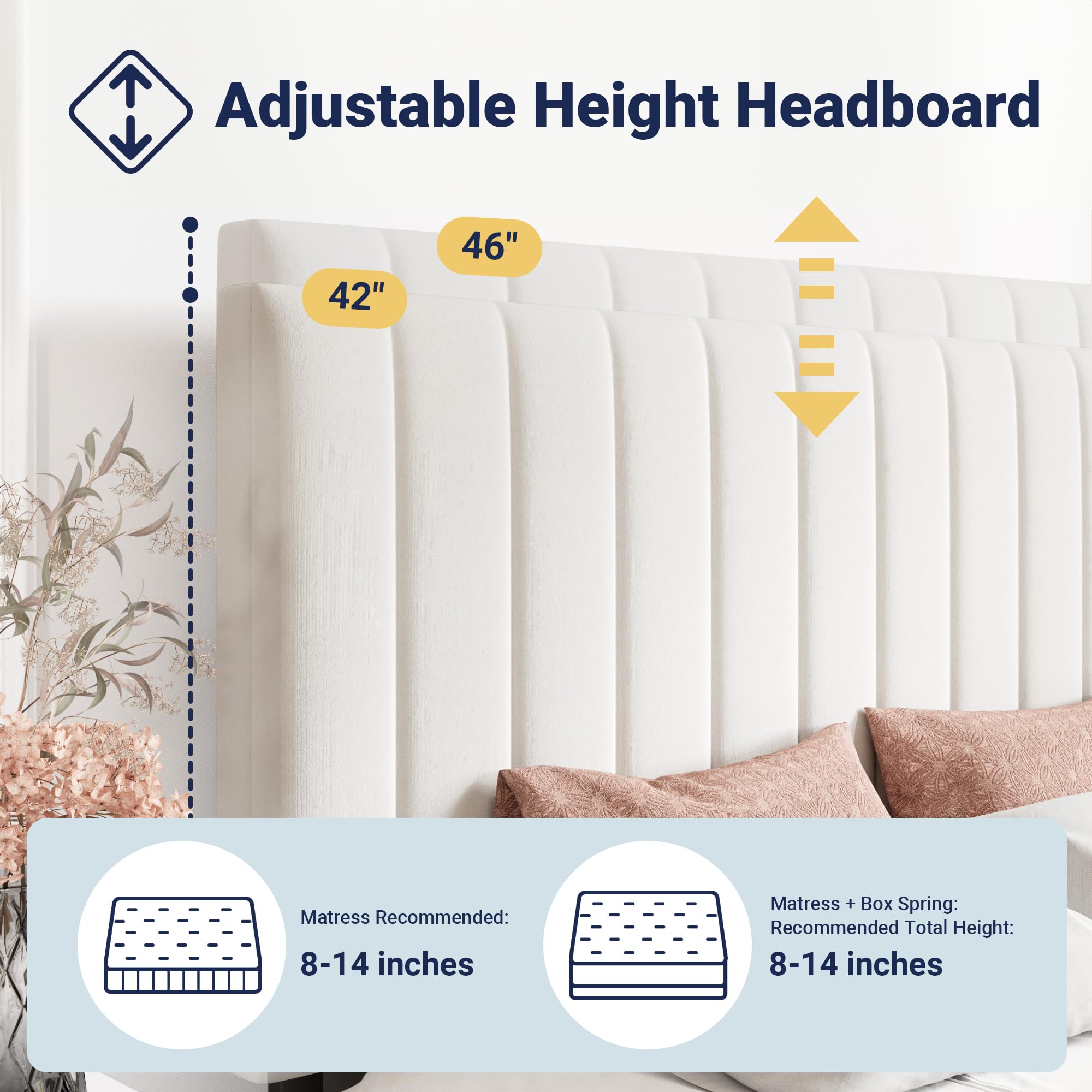 Queen Size Storage Bed Frame with Adjustable Headboard