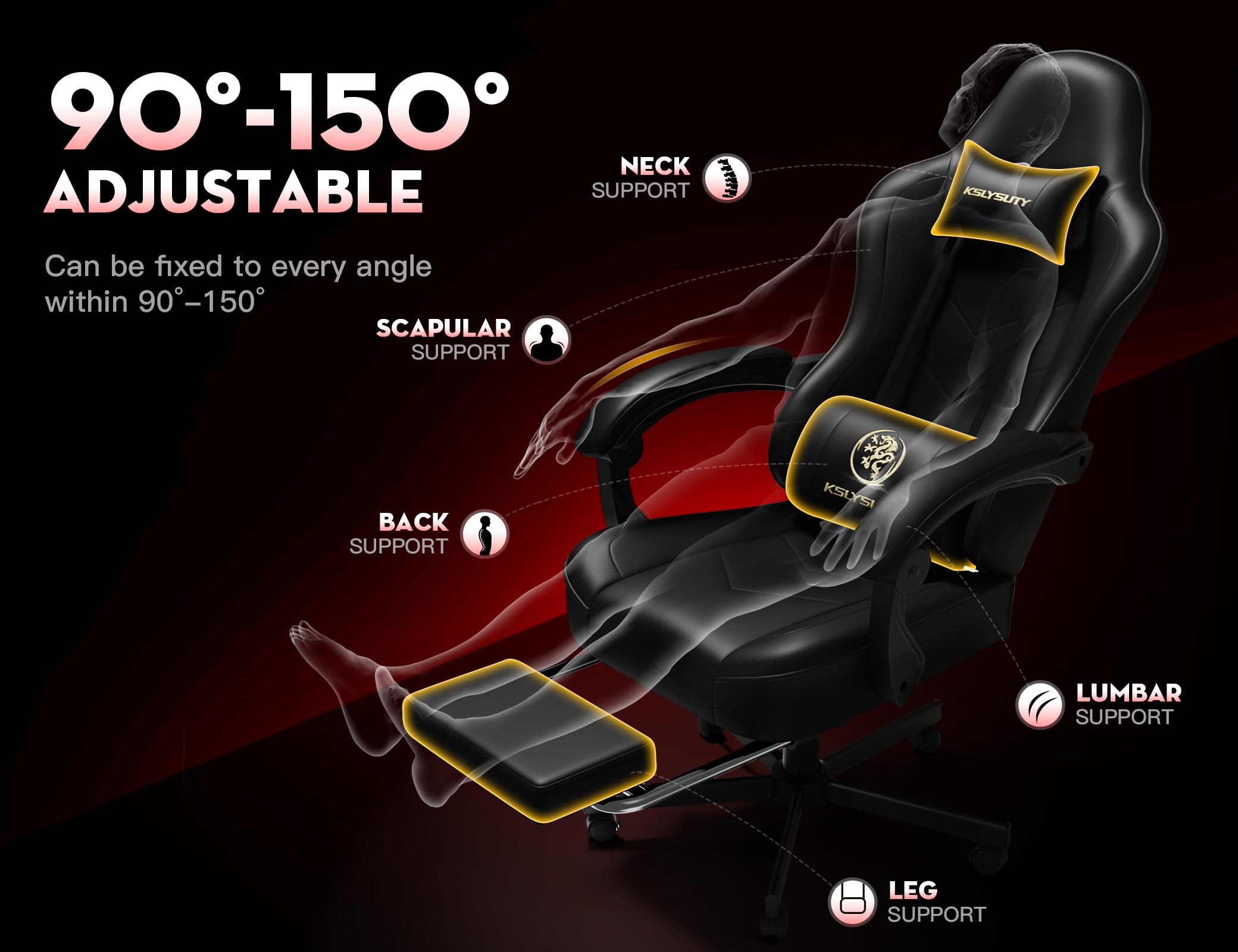Gaming Chair with Footrest and Lumbar Support