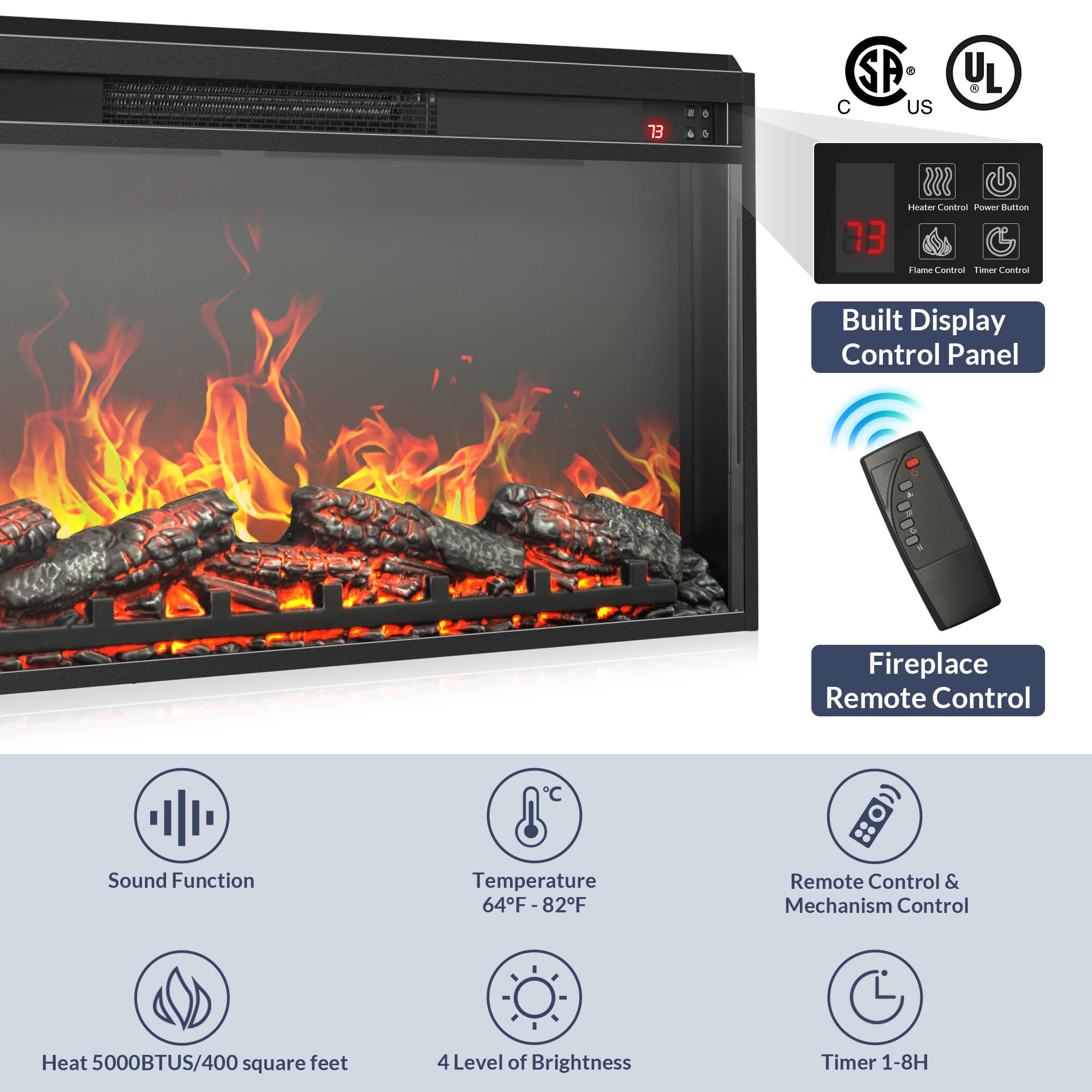 68" Fireplace TV Stand with Electric Heater