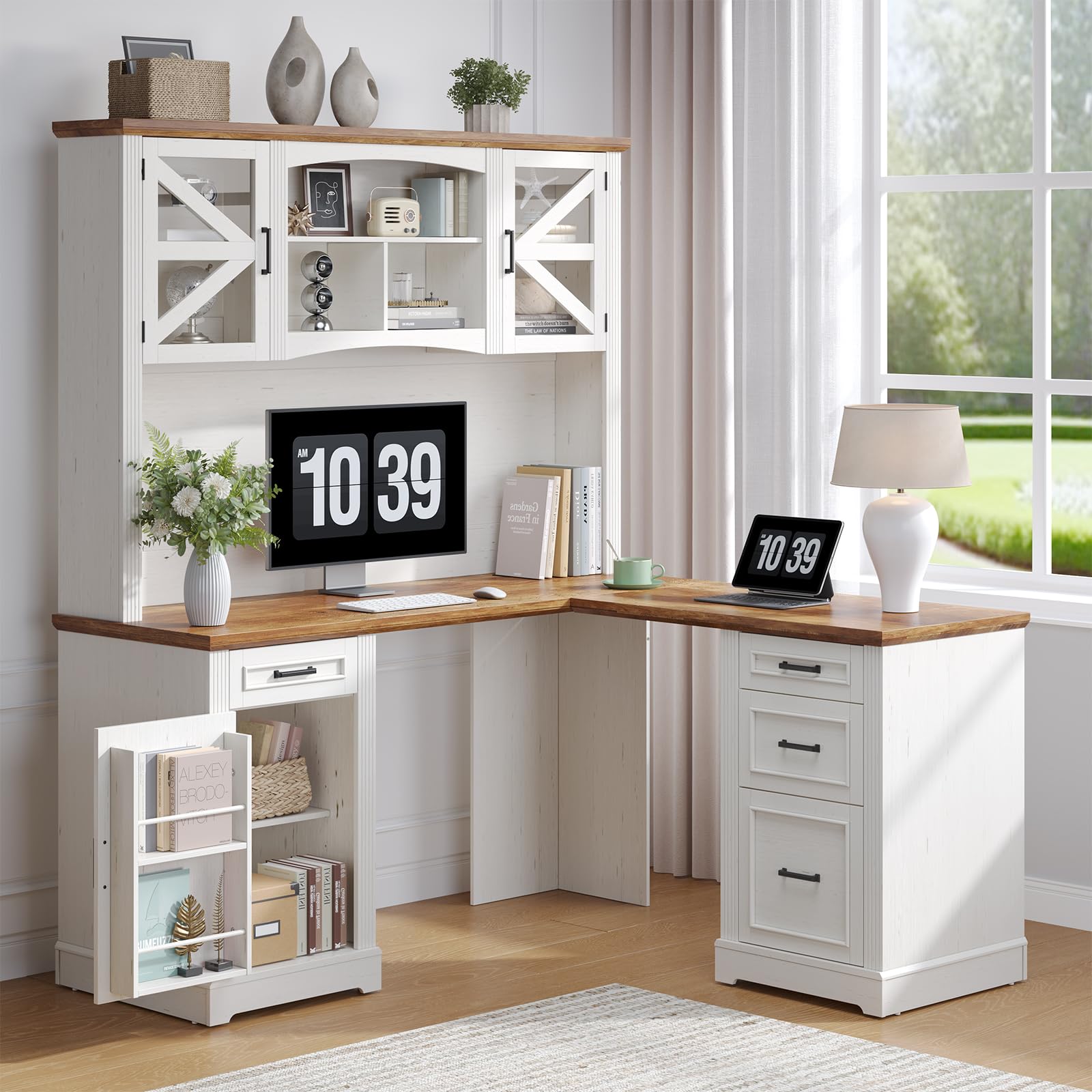 72" L-Shaped Executive Desk with Hutch and Storage Drawers