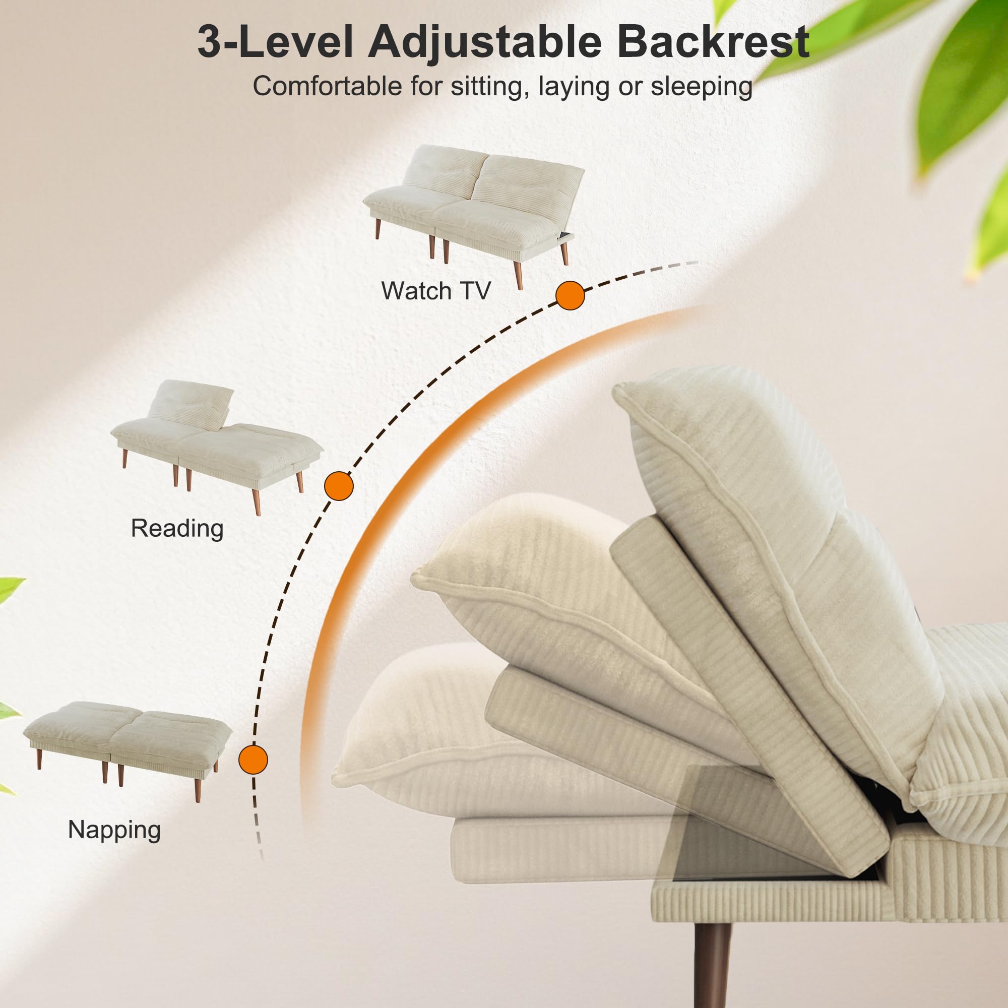 75-Inch Convertible Futon Sofa Bed with Adjustable Backrest