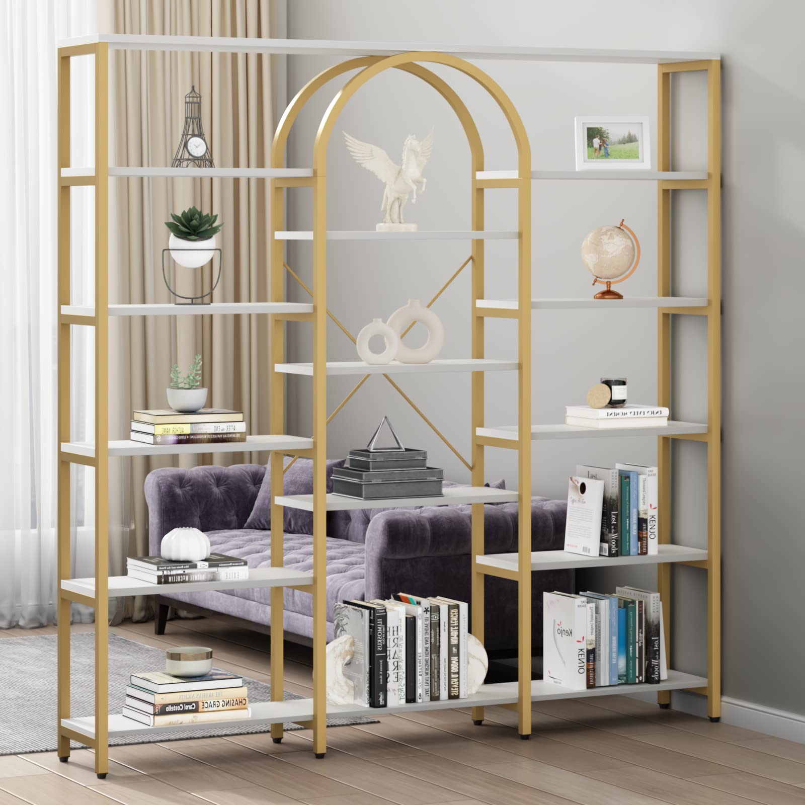 Triple Wide Gold Bookshelf 70.87" x 71.34"