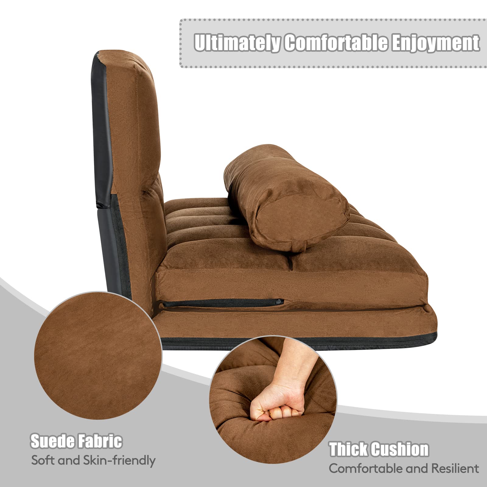 6-Position Adjustable Floor Sofa with Removable Pillows
