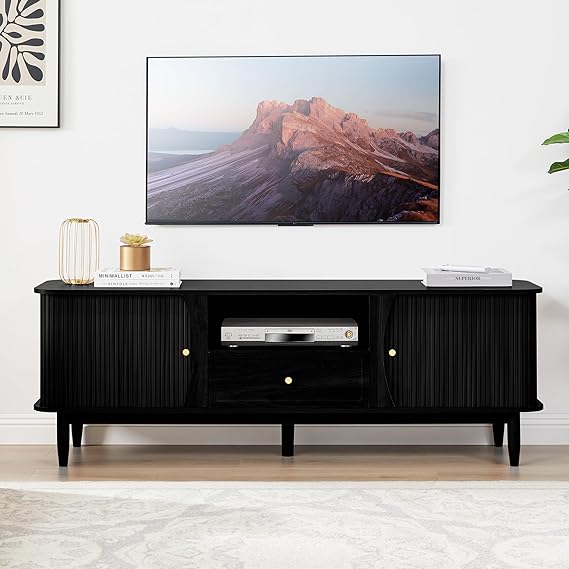 TV Stand with Sliding Doors and Storage Compartments