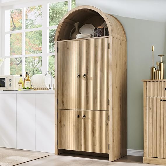 71" Tall Arched Kitchen Pantry Storage Cabinet