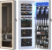 LED Mirror Jewelry Cabinet with Wall/Door Mount