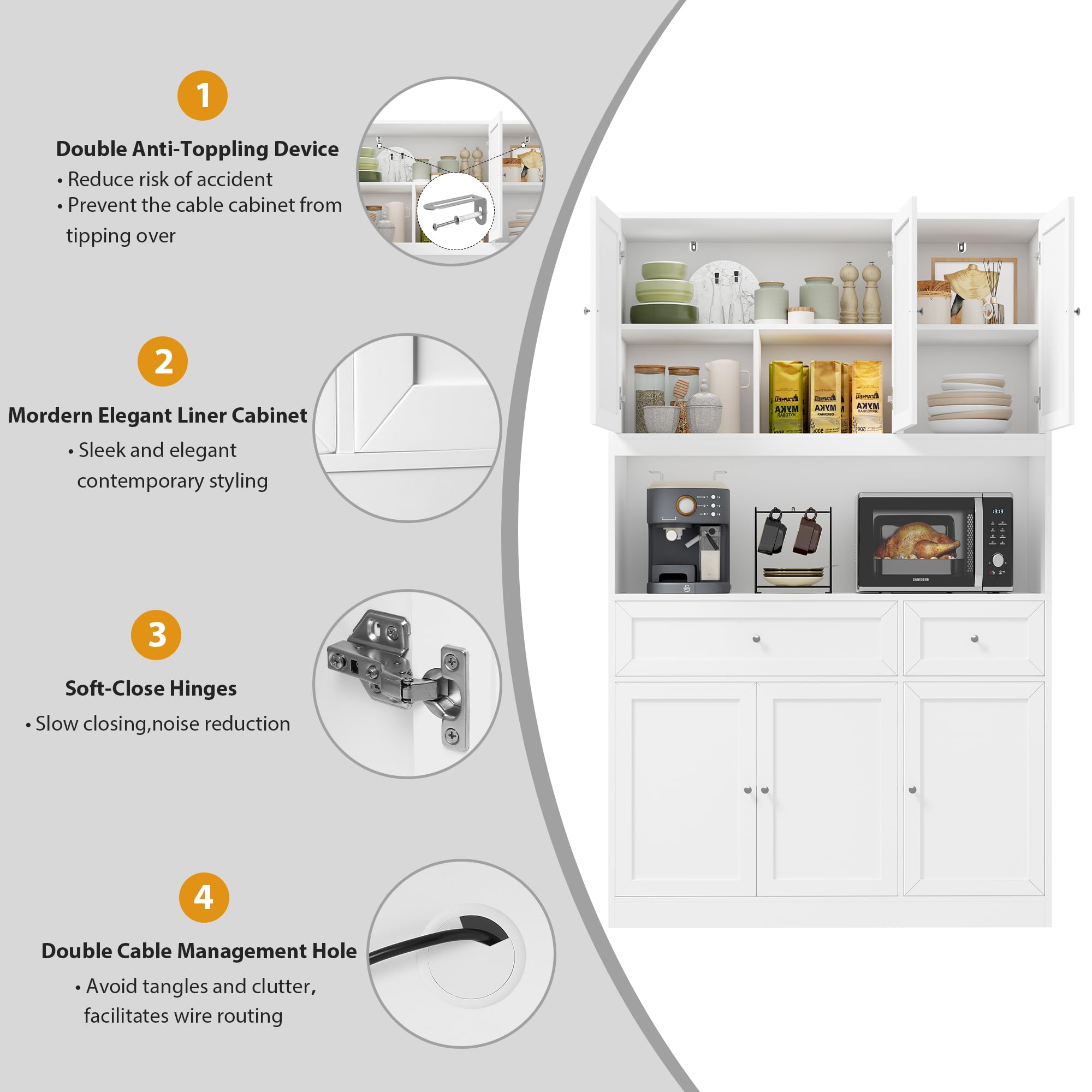 Kitchen Pantry Cabinet with Hutch