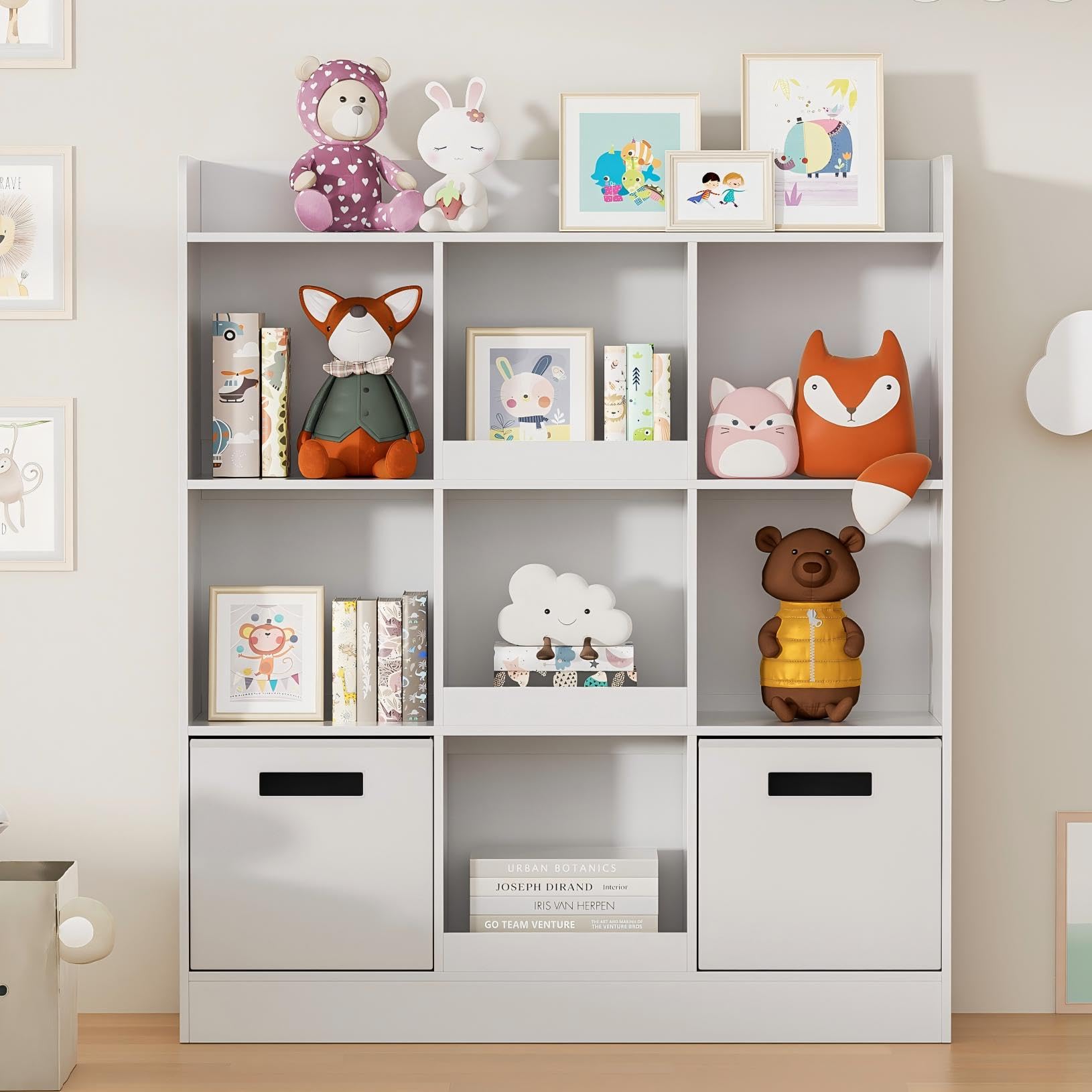 7-Shelf Bookcase with Fabric Drawers