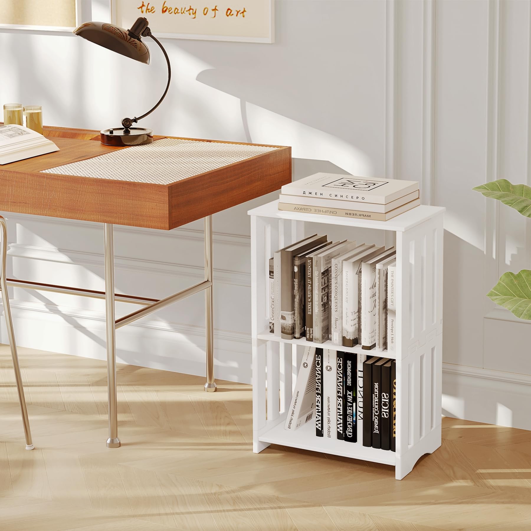 3-Tier White End Table with Storage