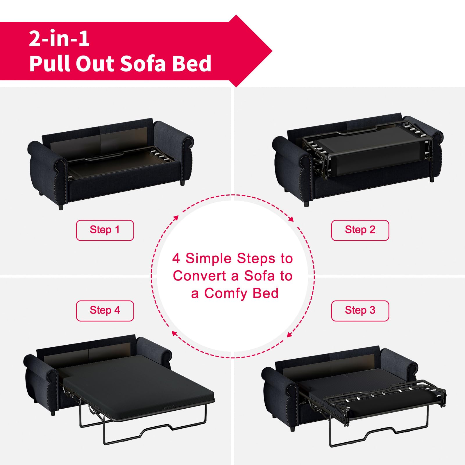 Convertible Sleeper Sofa Bed with Memory Foam Mattress
