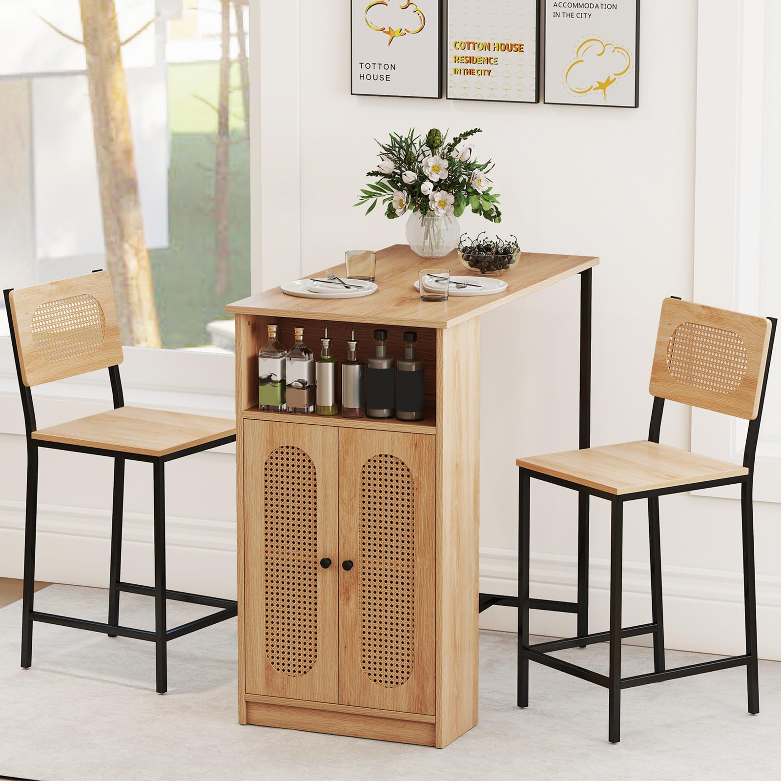 3-Piece Counter Height Bar Table Set with Storage