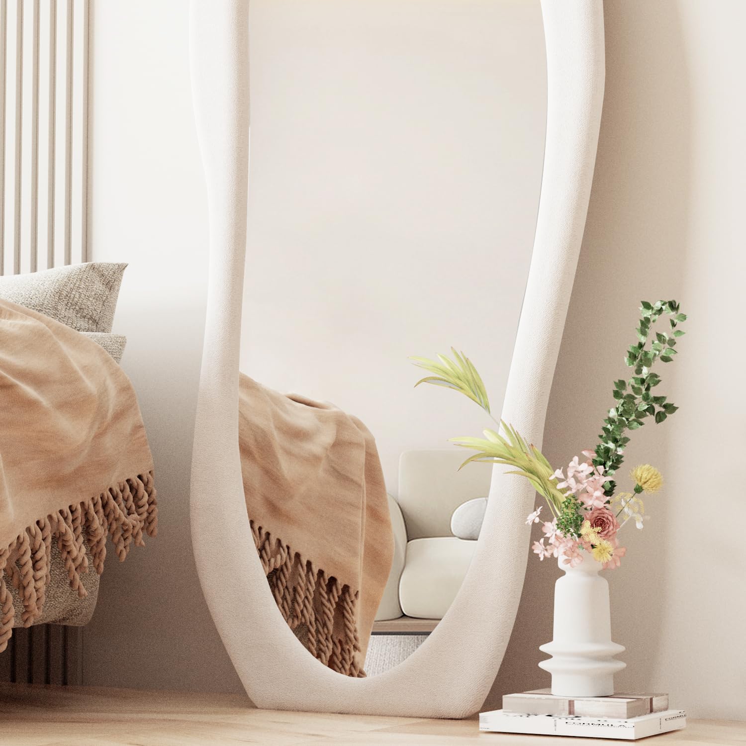Wavy Full Length Mirror with Flannel Frame