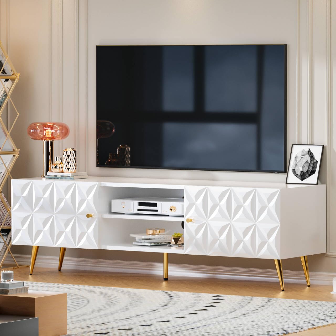 58" TV Stand with Storage Cabinet and Adjustable Shelf