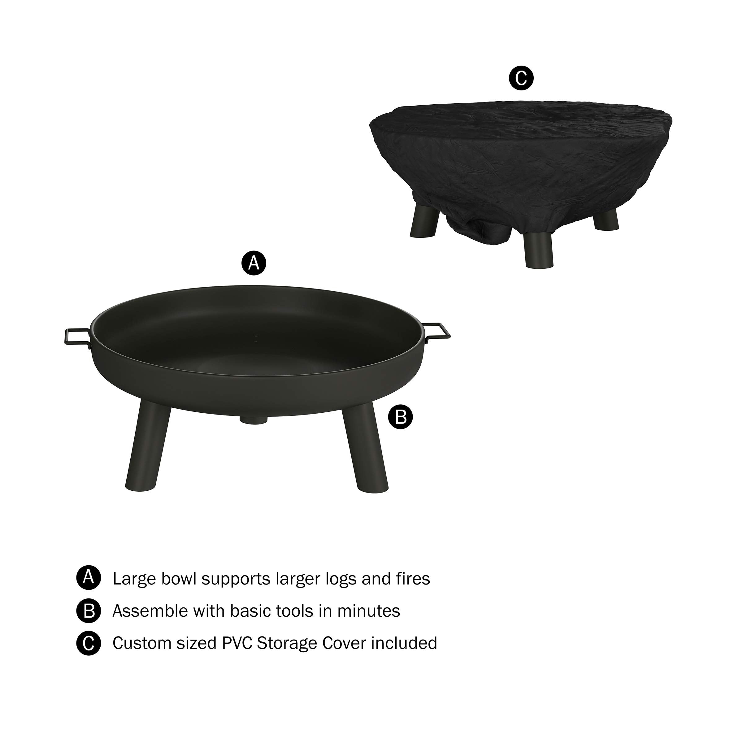 27.5-Inch Outdoor Wood Burning Fire Pit with Handles and Cover