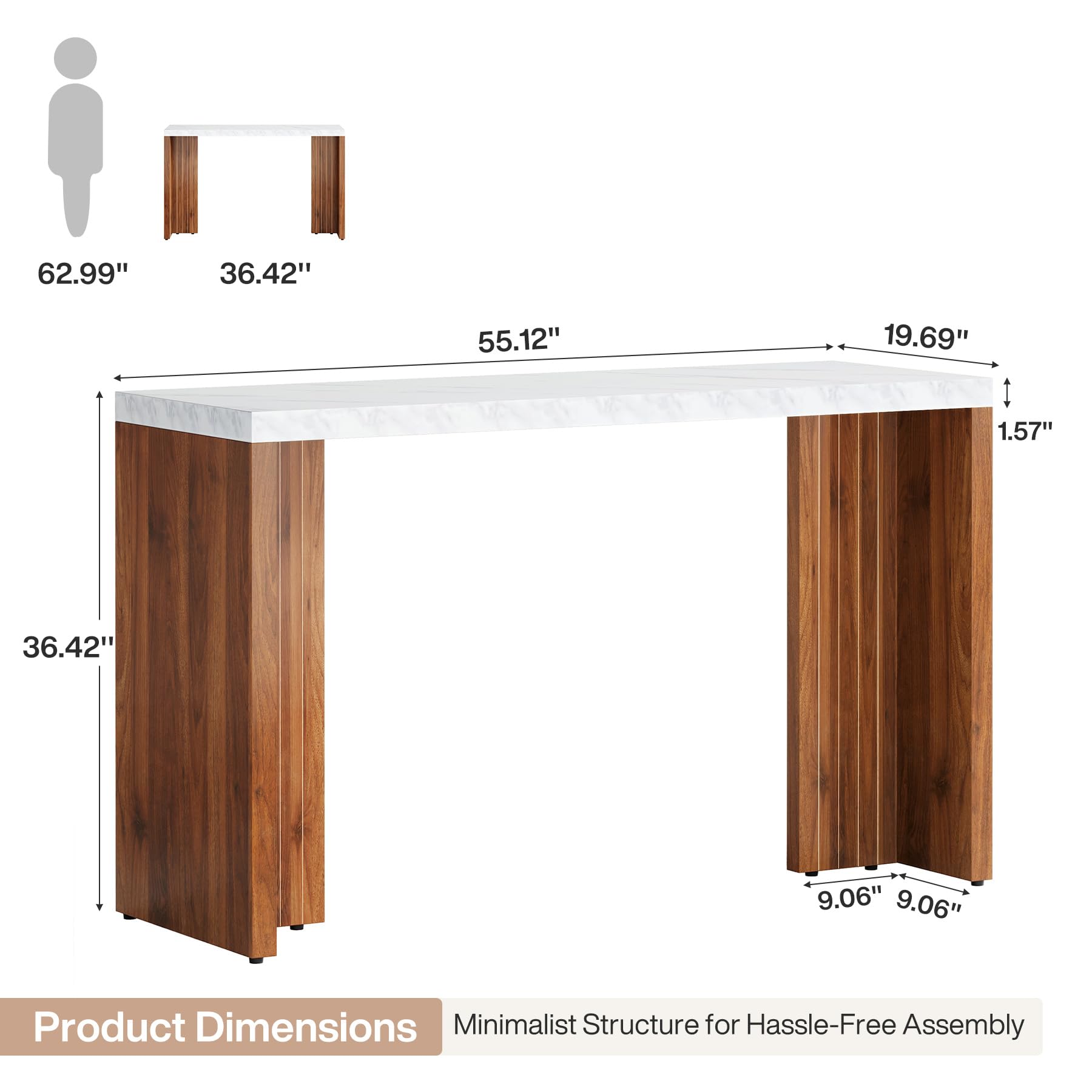 Modern Counter Height Bar Table with Faux Marble Top