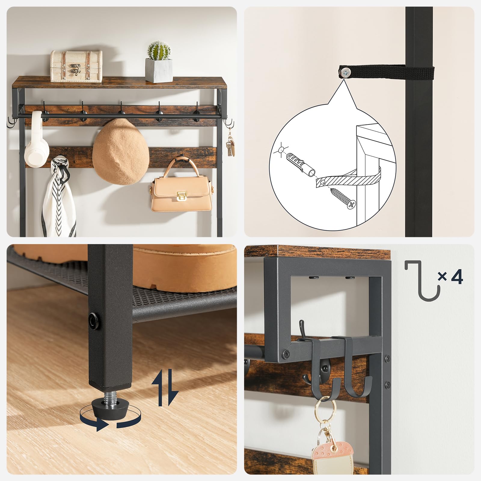Hall Tree with Bench and Coat Rack