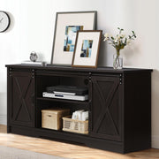 65 Inch TV Stand with Sliding Barn Doors and Storage Cabinets
