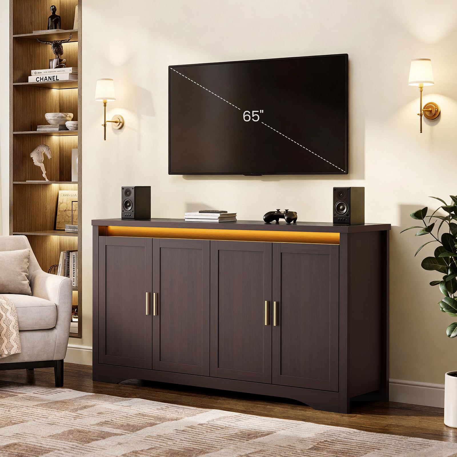 48" Storage Accent Cabinet with 4 Doors and Gold Lines