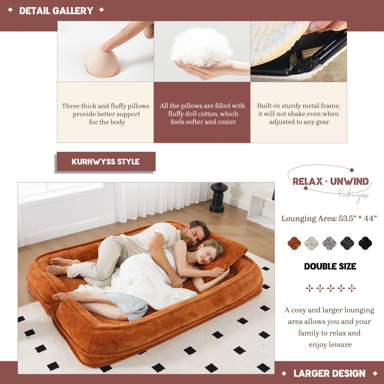 Convertible Floor Sofa Bed with Adjustable Backrest