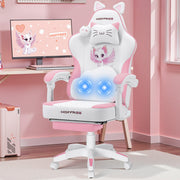 Pink Gaming Chair with Cat Ears and Massage Lumbar