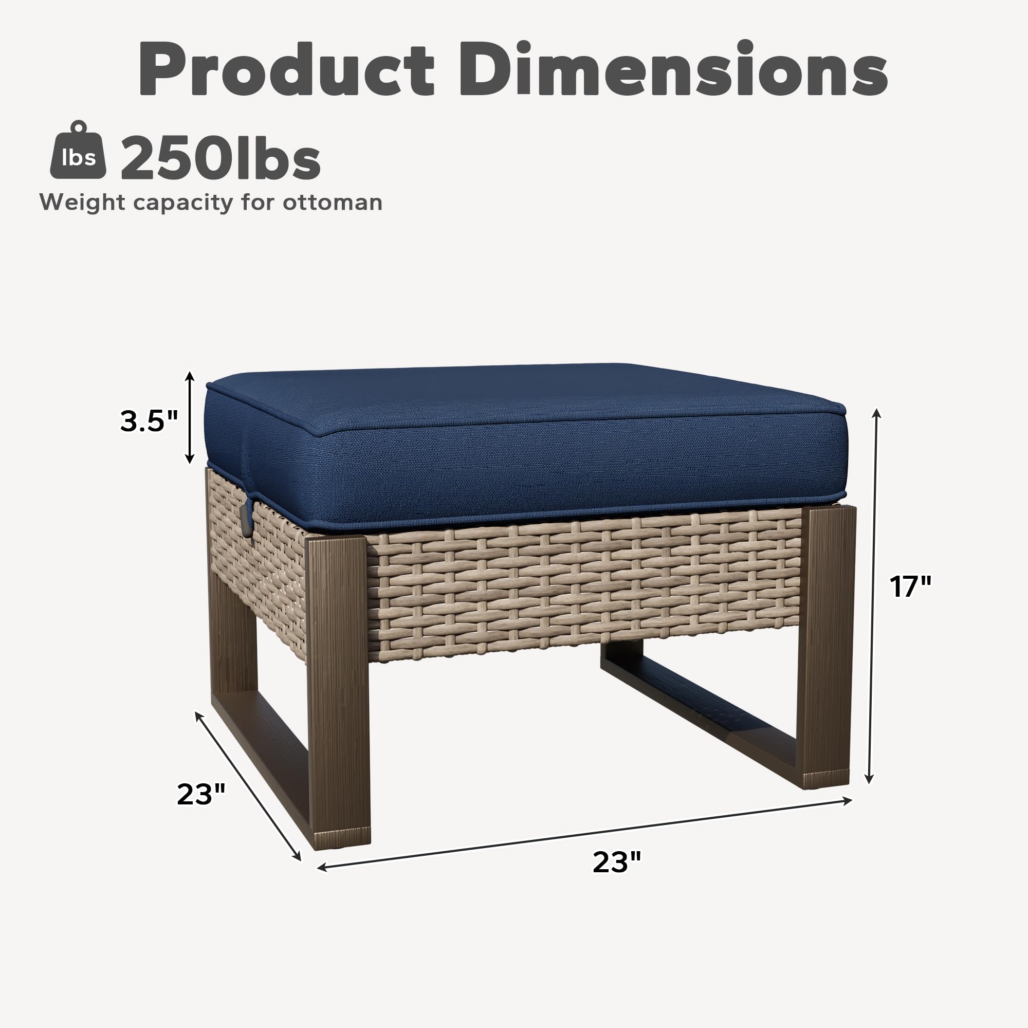 Outdoor Patio PE Rattan Ottomans with Removable Cushions