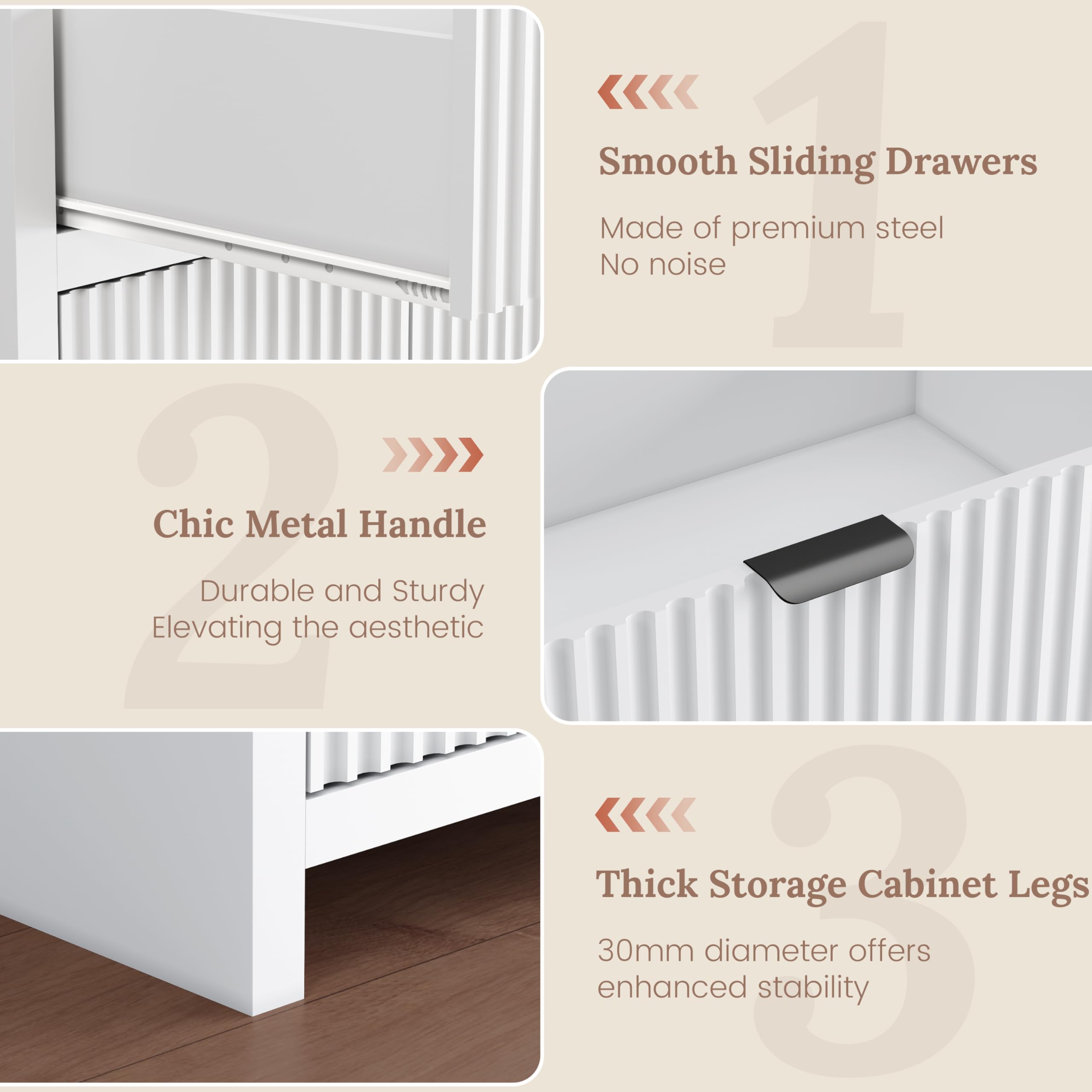 Fluted Sideboard Buffet Cabinet with Storage Drawers