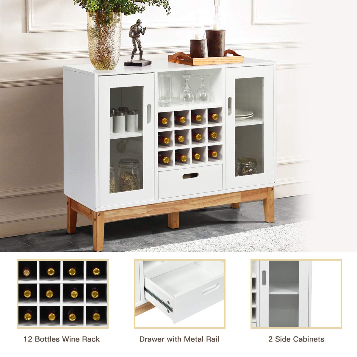 Buffet Sideboard with Wine Rack and Storage