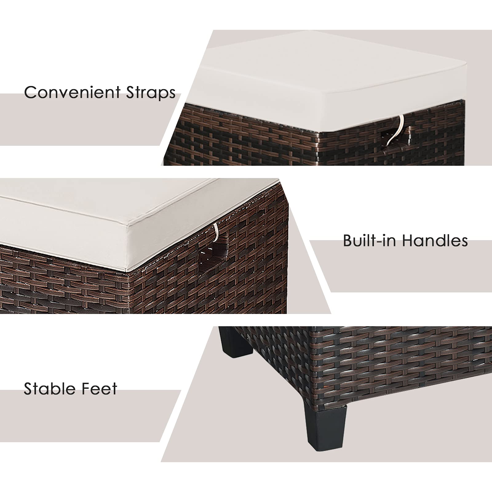 2-Piece Rattan Patio Ottoman with Removable Cushions