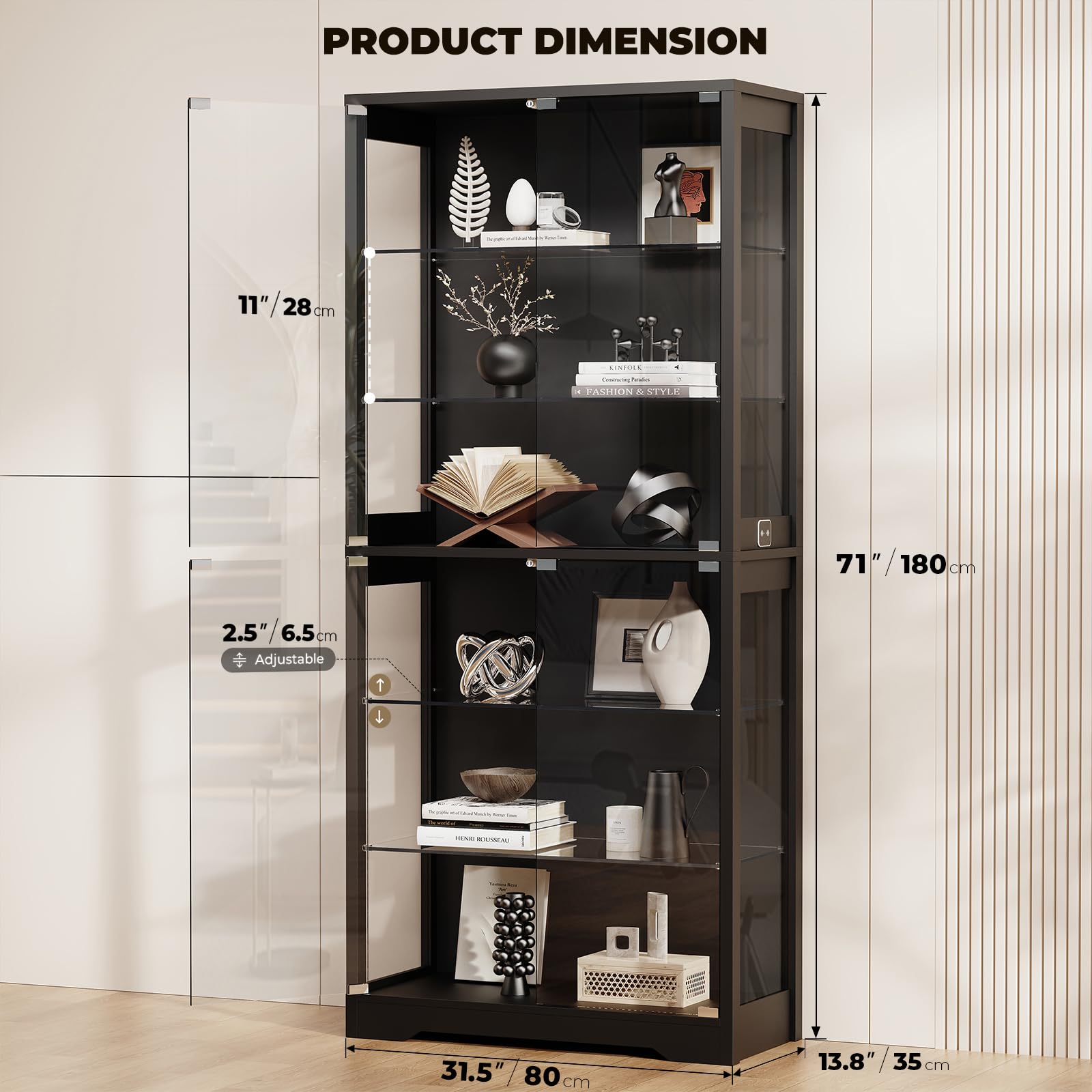 6-Tier Glass Display Cabinet with LED Lights