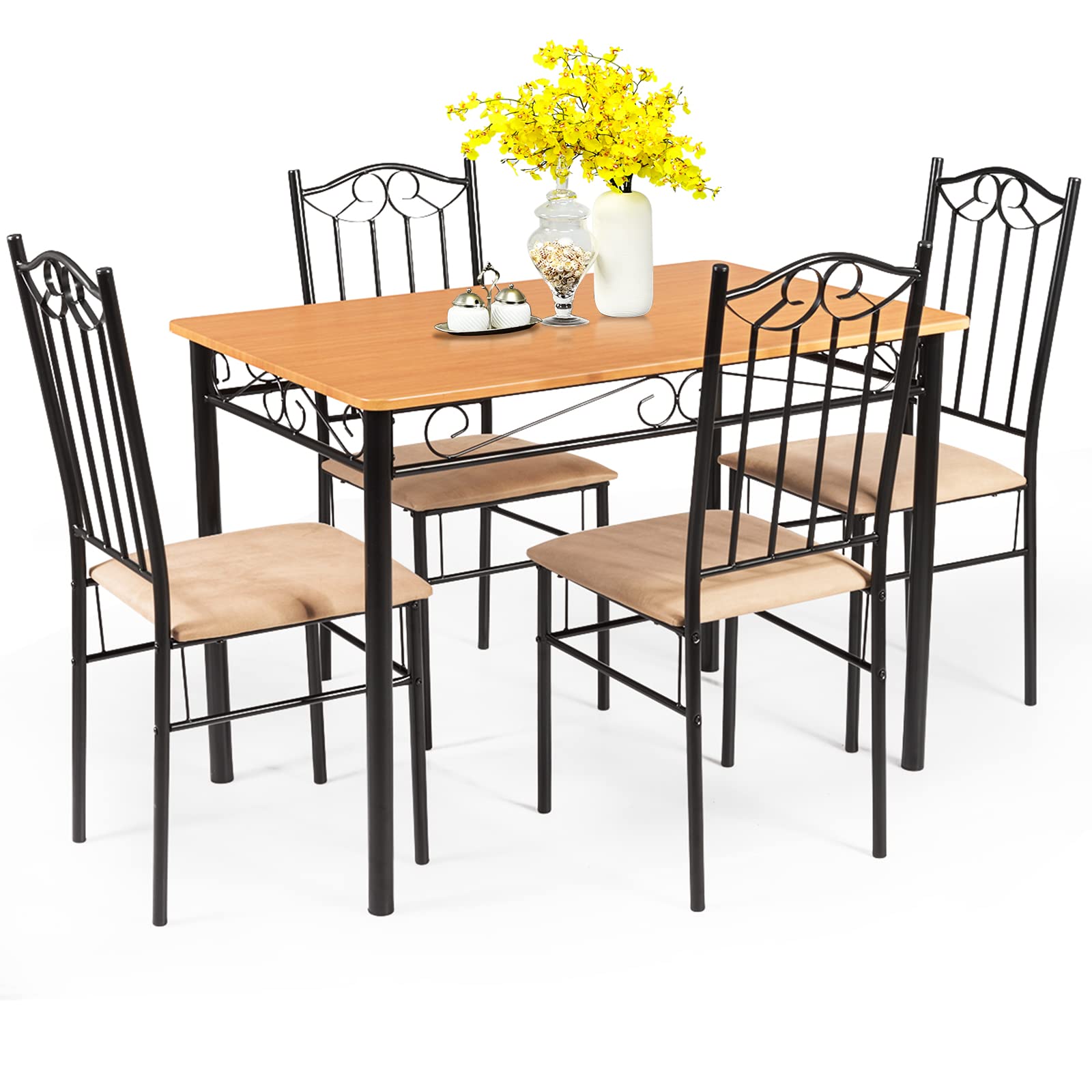 5-Piece Dining Table Set with Cushioned Chairs