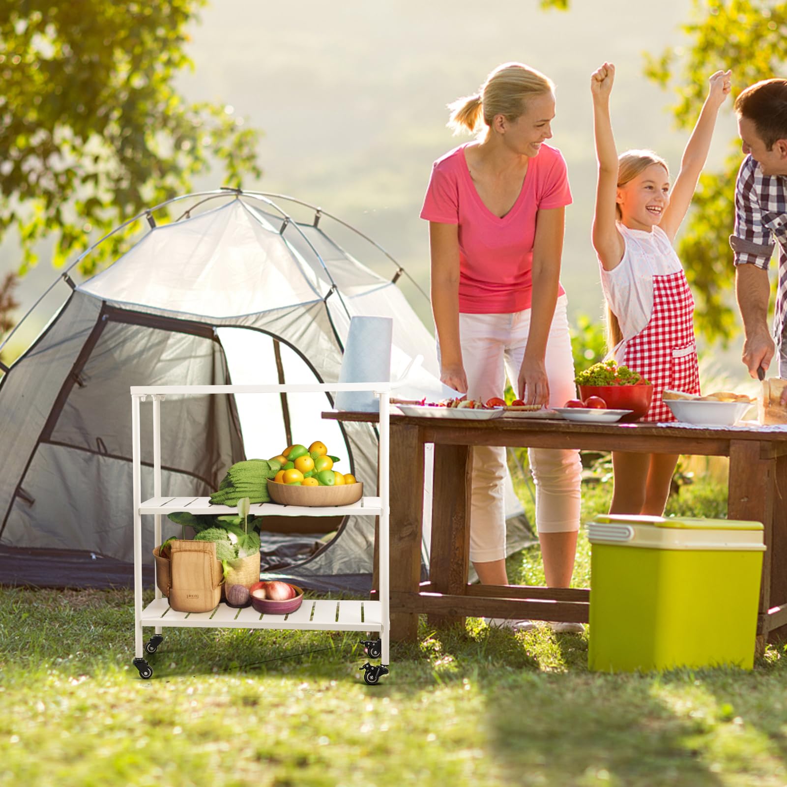 3-Tier Metal Rolling Bar Cart with Lockable Wheels