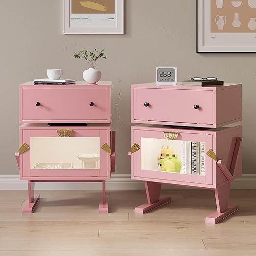 LED Nightstand with 360° Rotating Drawer