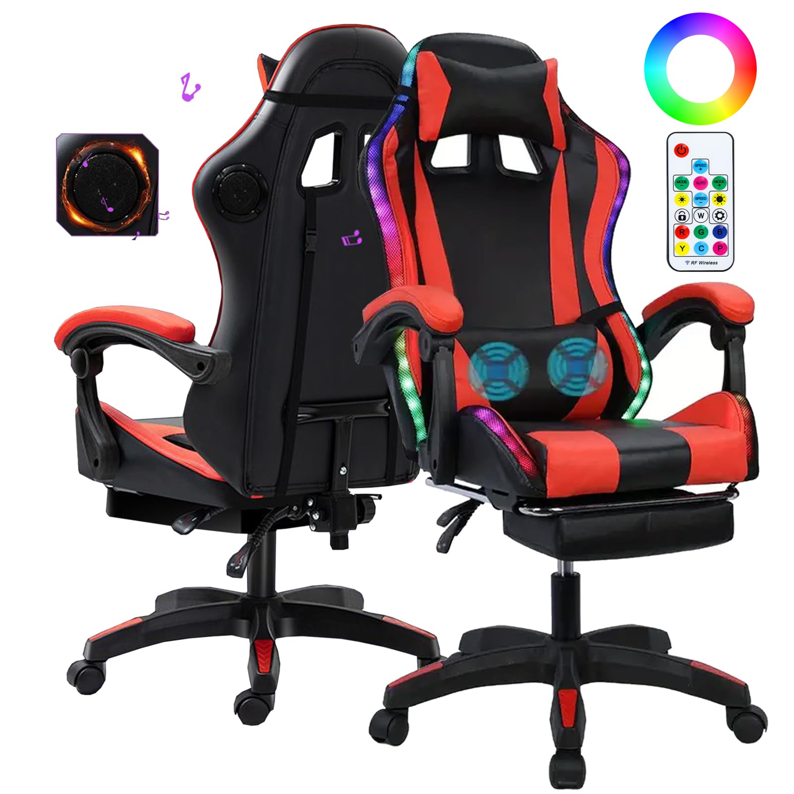 Gaming Chair with Bluetooth Speakers and LED Lights