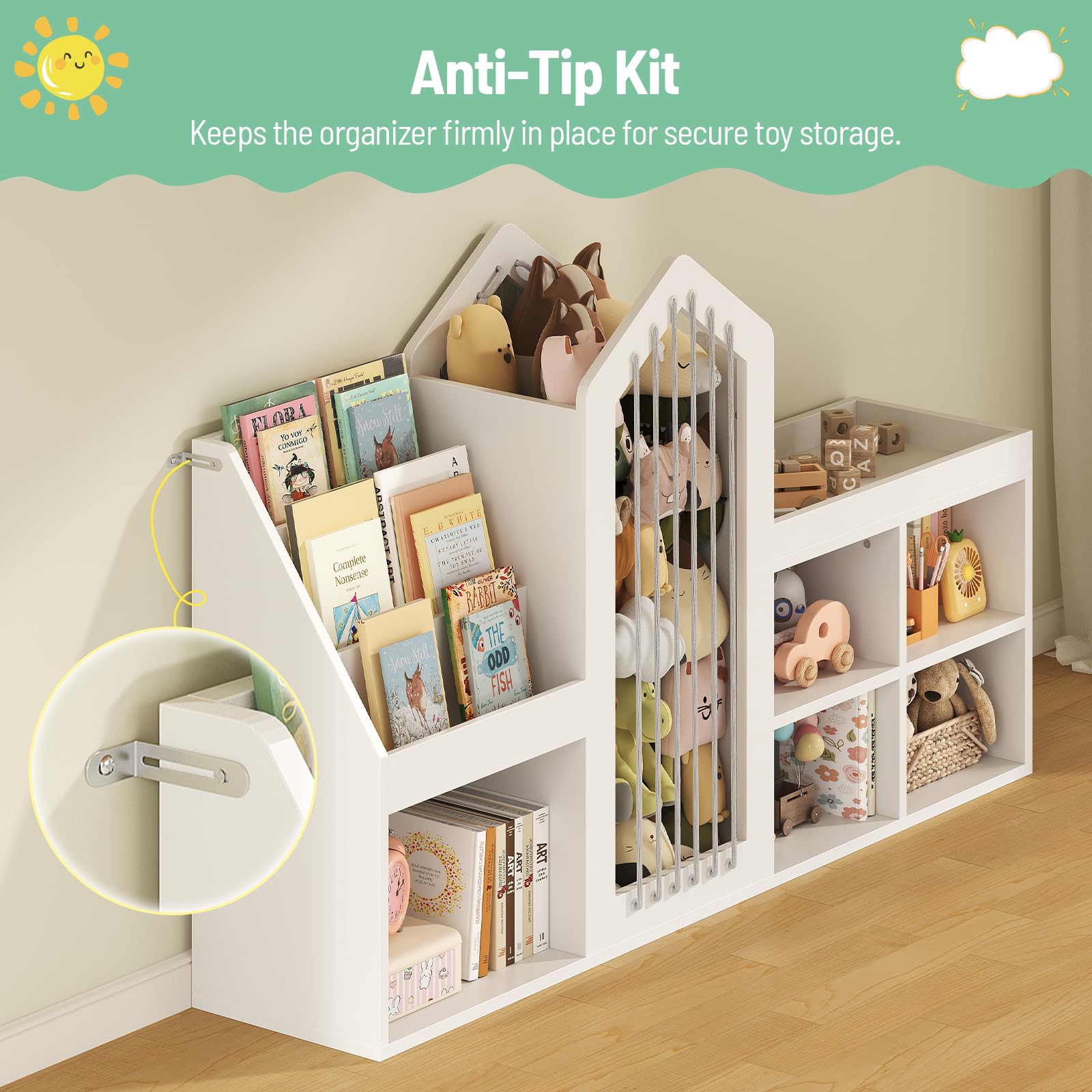 Kids Bookshelf & Toy Storage Organizer with Stuffed Animal Storage
