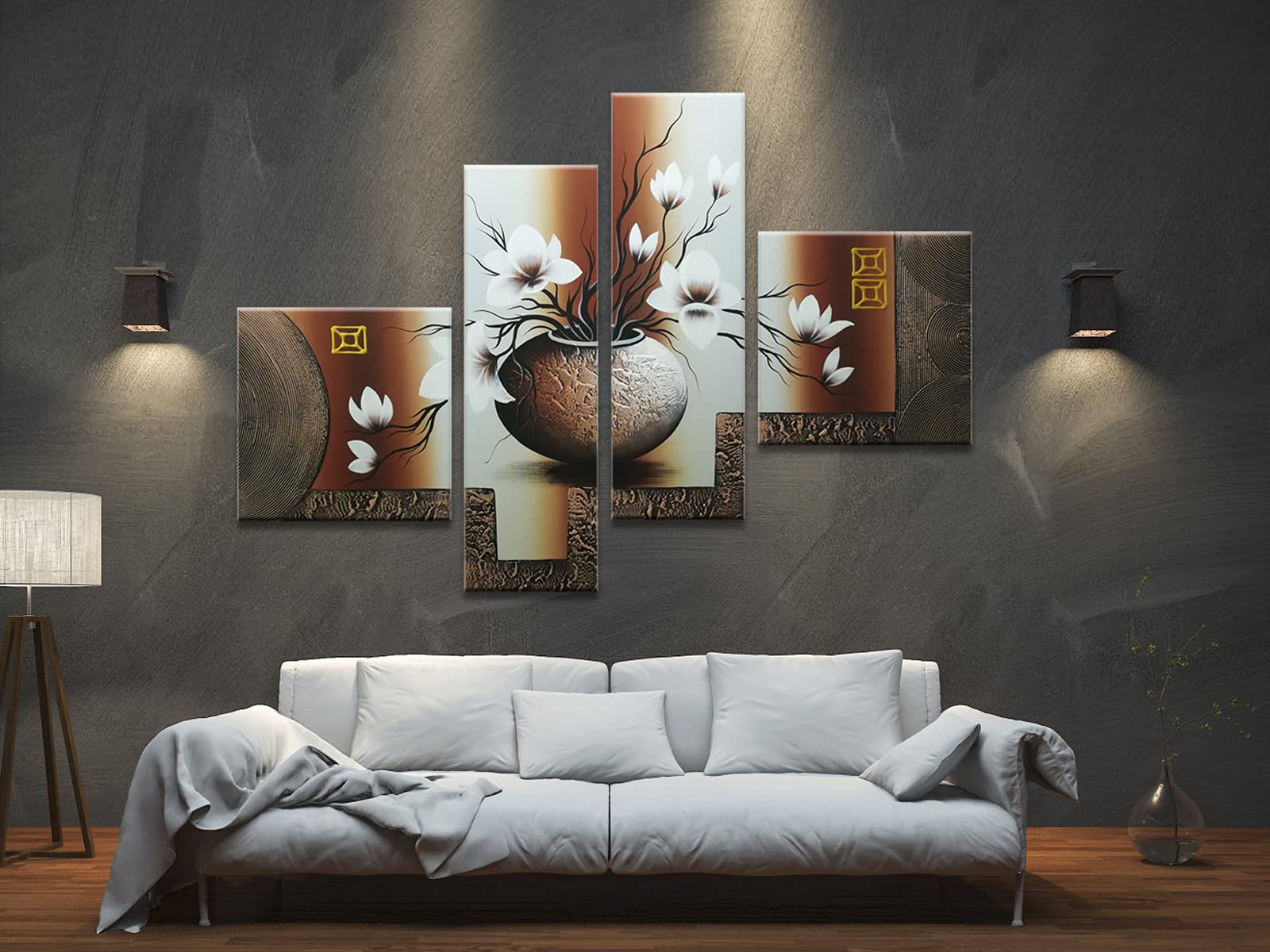 Hand-Painted Floral Oil Paintings 4-Panel Set
